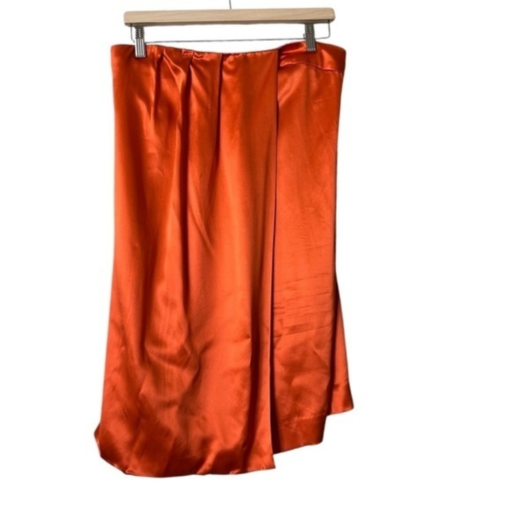BCBG Max Azria Orange Silk Faux Wrap Skirt M